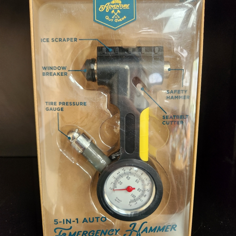5-in-1 Auto Emergency Hammer with Tire Pressure Gauge, NIB